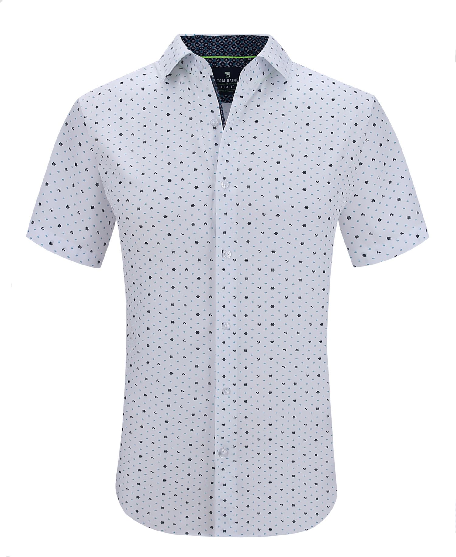 Men's Slim Fit Short Sleeve Performance Stretch Button Down Dress Shirt