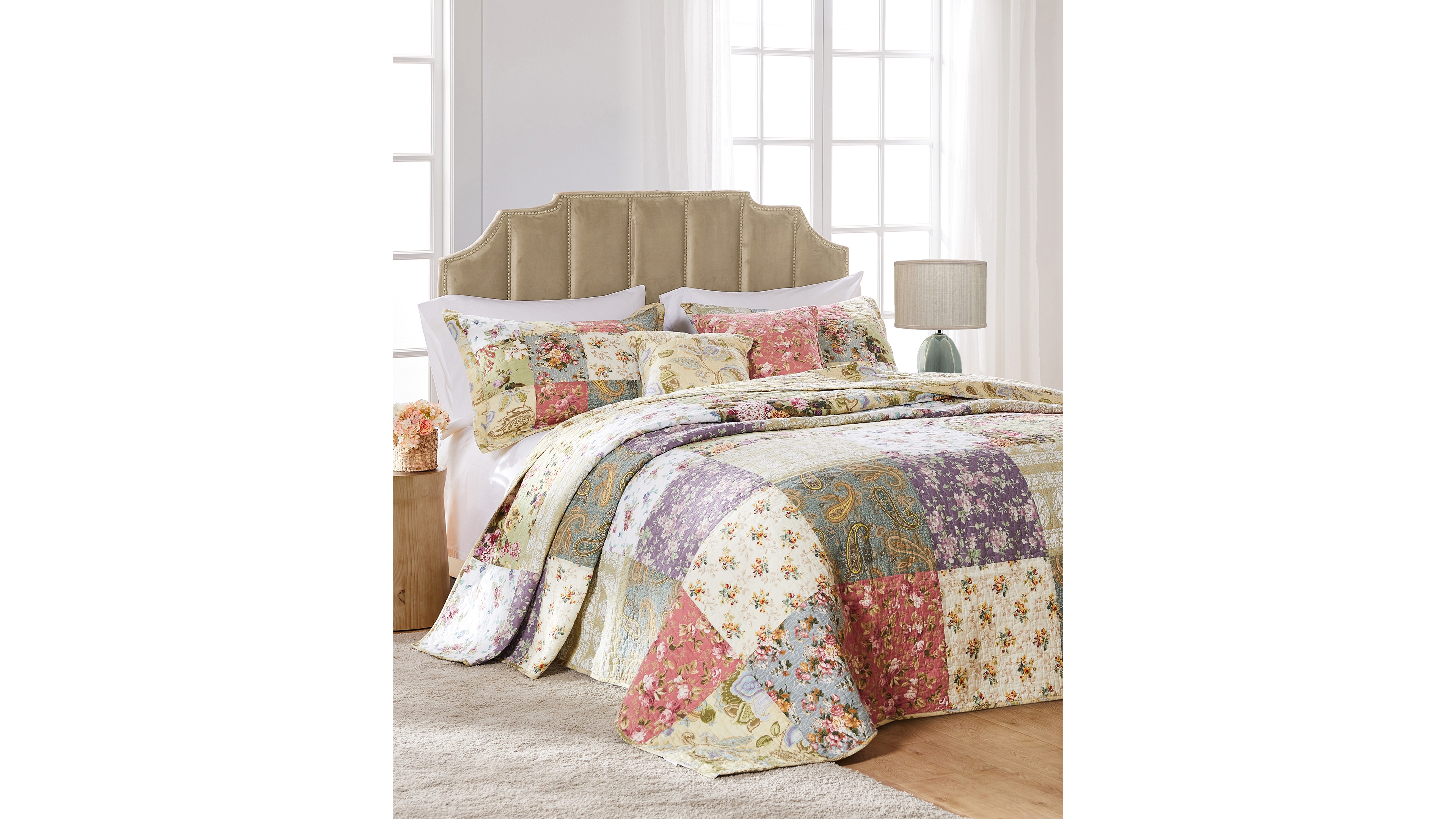 Greenland Home Fashions Blooming Prairie Authentic Patchwork 3 Piece Bedspread Set, Queen