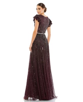 Женское платье Mac Duggal с запахом и блестками поверх гофрированного рукава-колпачка