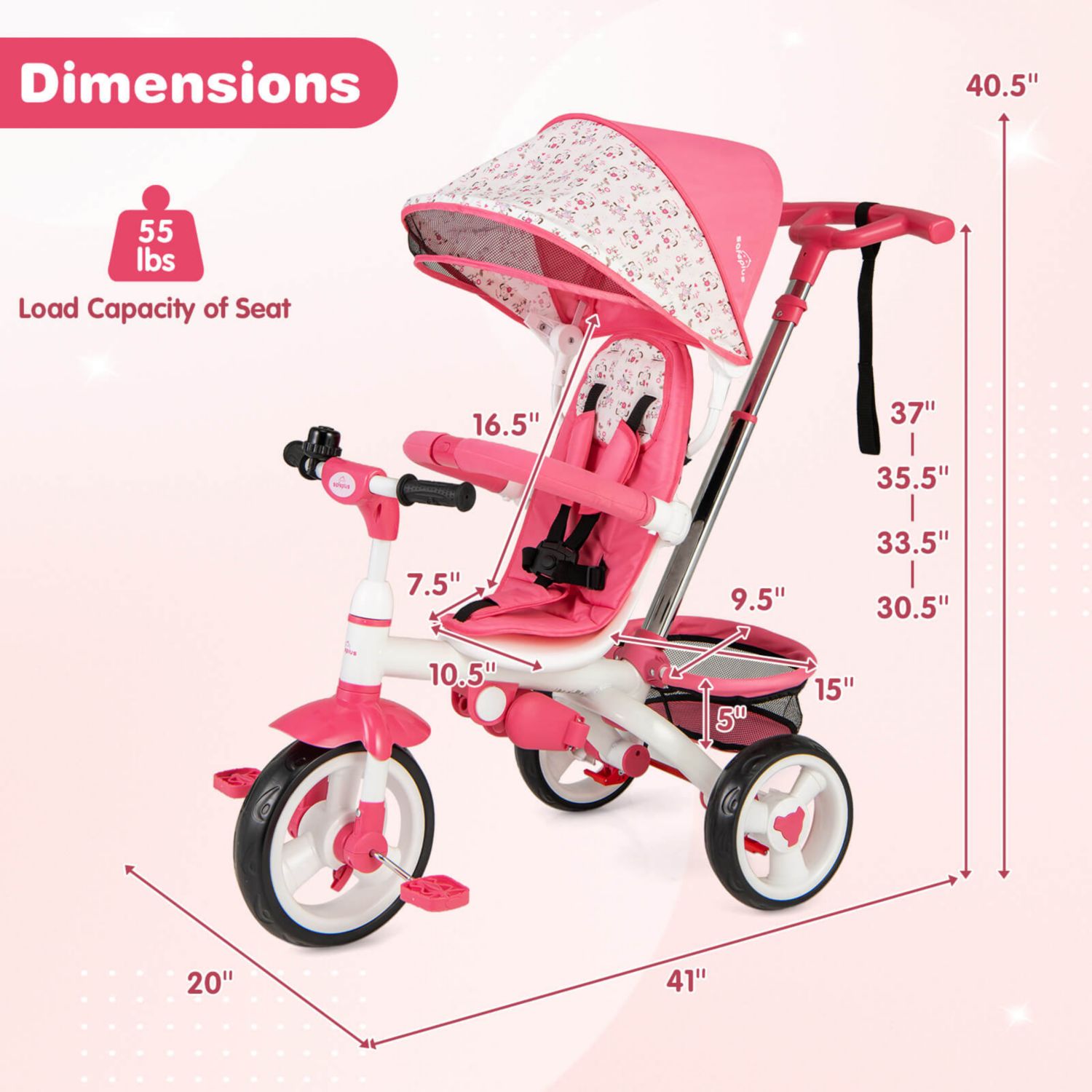 Baby Tricycle Stroller 6-in-1 Kids Push Trike with Removable