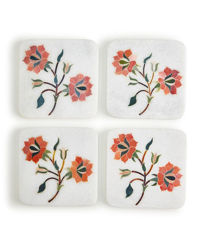 GAURI KOHLI Oriental Bloom Marble Coasters, Set of 4 Macy's