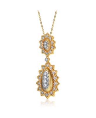 White Gold and 14K Gold Plated Cubic Zirconia Sunny Array Pendant Necklace