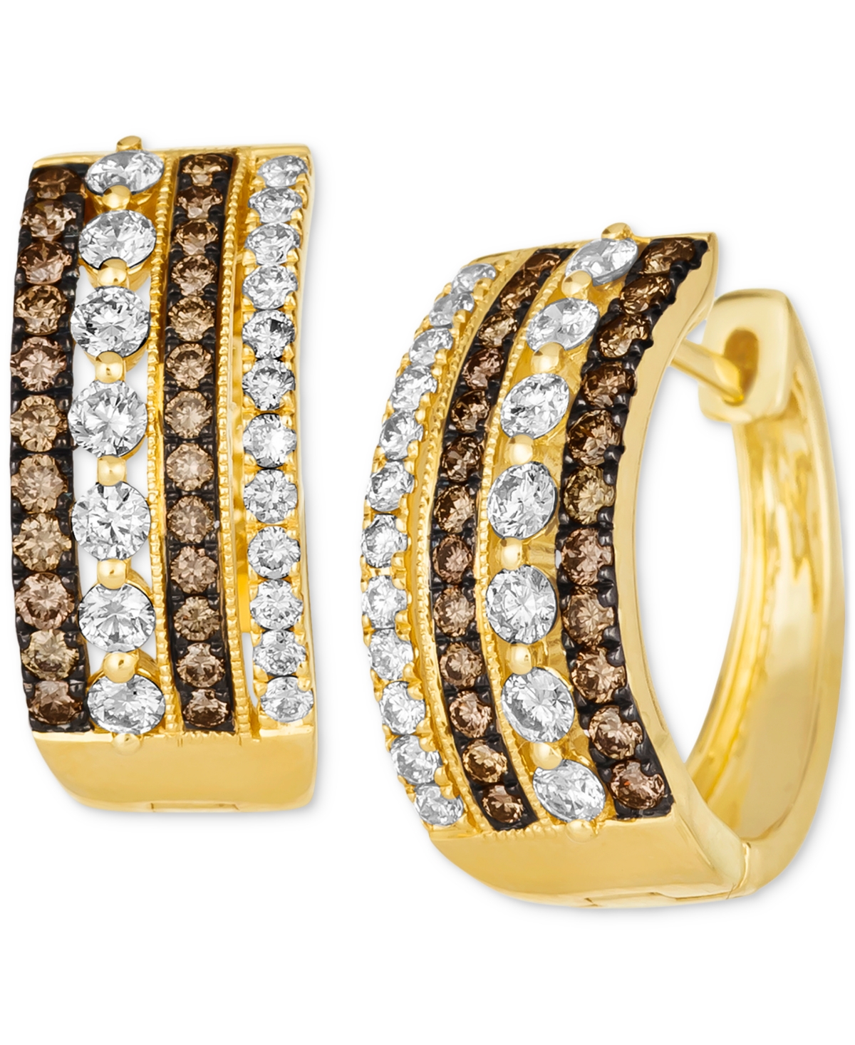 Chocolate Diamond & Nude Diamond Multirow Small Hoop Earrings (1-1/4 ct. t.w.) in 14k Gold, 0.7" (Also Available in Rose Gold) - K Honey Gold