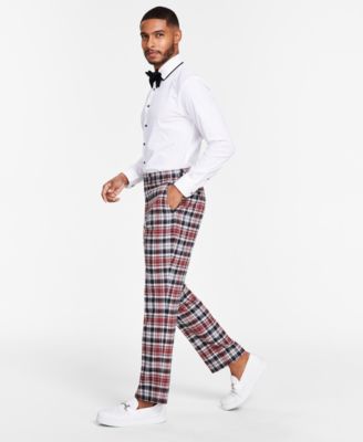 Tayion Collection - Men's Classic-Fit Stretch Plaid Suit Pants