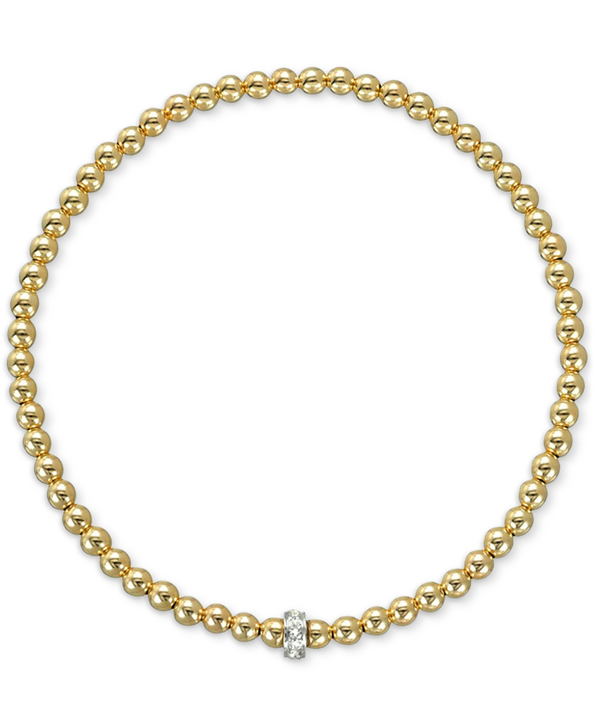 Zoe Lev Diamond Accent Rondelle Polished Bead Stretch Bracelet In 14k Two-tone Gold
