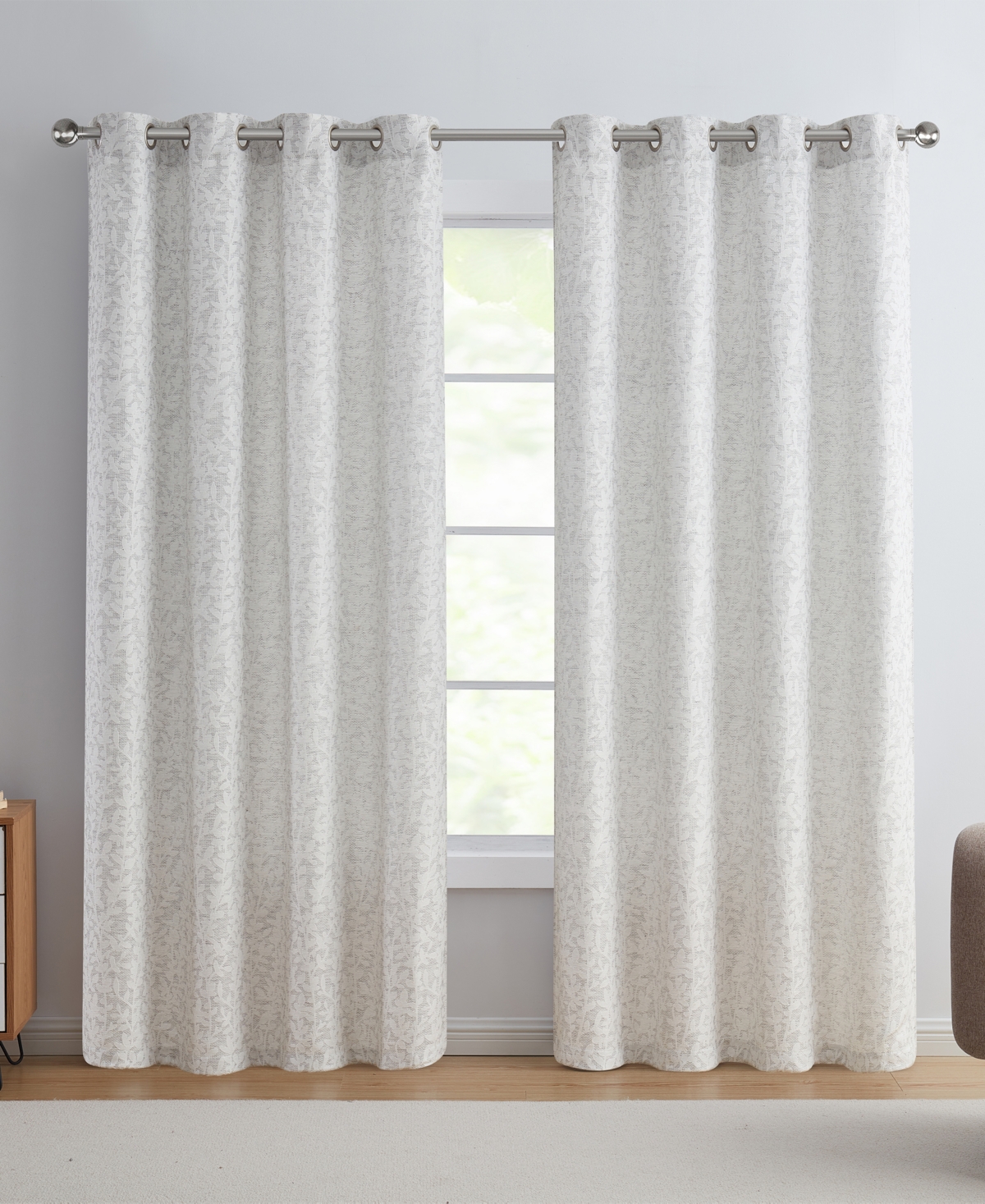 Vcny Home Leah Textured Leaf Grommet Curtain Panel, 54" X 84" In Gray