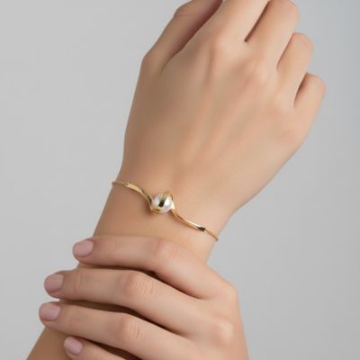 Gv Sterling Silver 14k Gold Plated With 7mm White Freshwater Pearl Adjustable Layering Bracelet