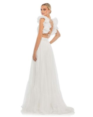 【Mac Duggal】ティアード チュール カットアウト ガウン Mac Duggal Ruffle Tiered Cut-Out Chiffon Gown | Bloomingdale's