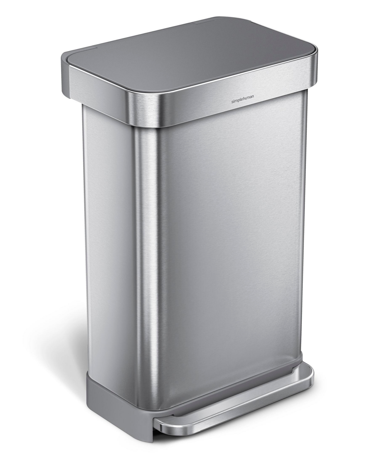 45 Litre Rectangular Step Can with Liner Pocket with Plastic Lid - Brushed Stainless Steel