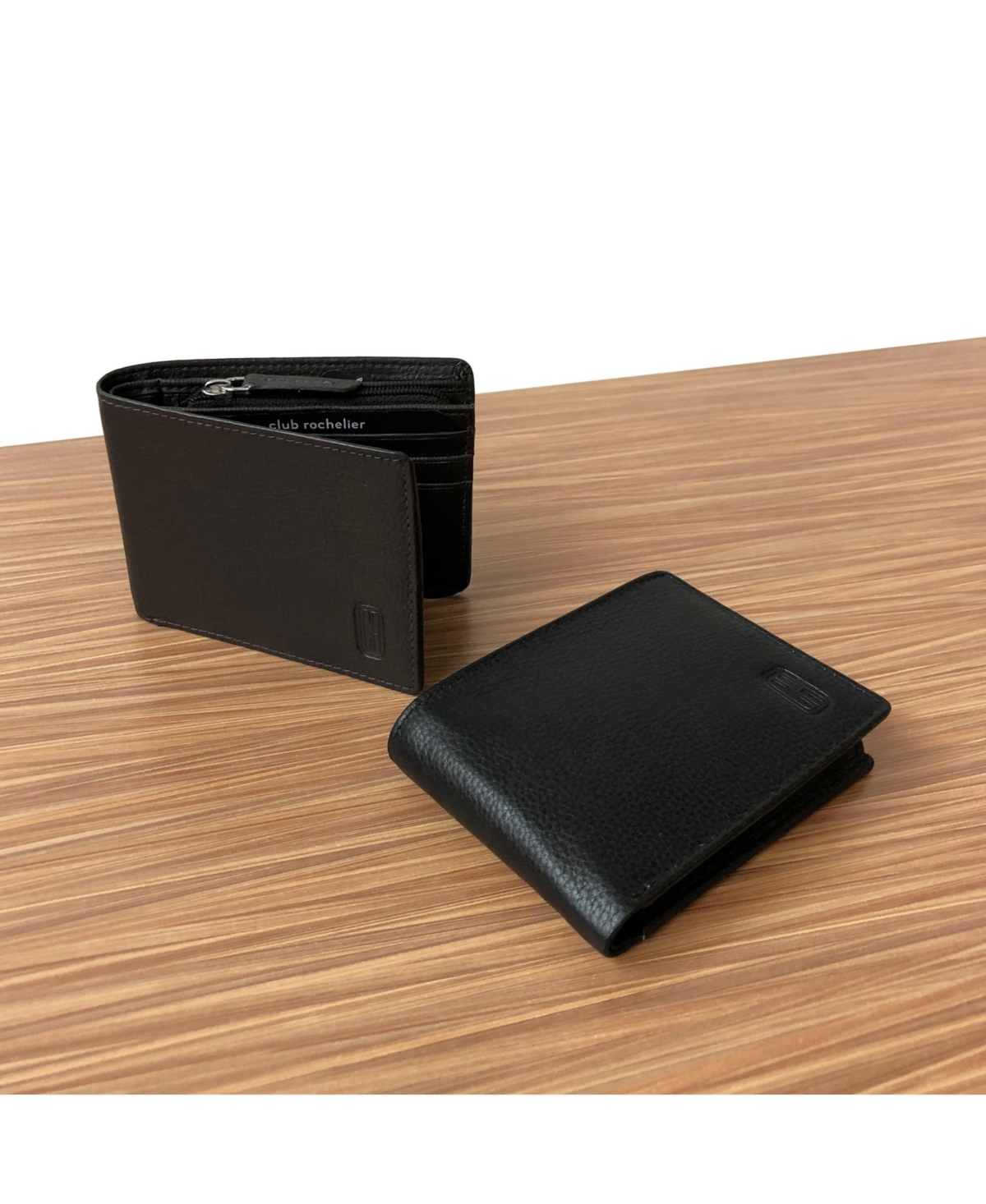 Men's Slim Wallet with Zippered Pocket - Brown