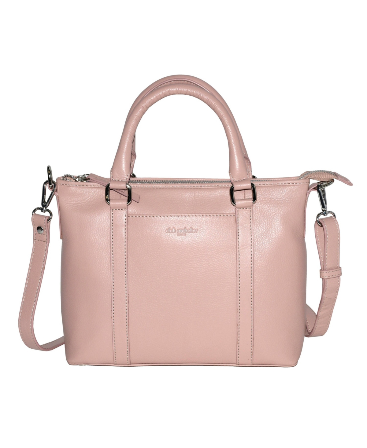 Leather Crossbody Bag with Top Handles - Blush
