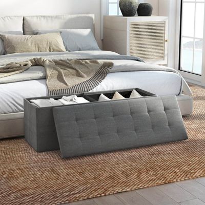 Fabric Folding Ottoman Storage Chest With Divider Bed End Bench