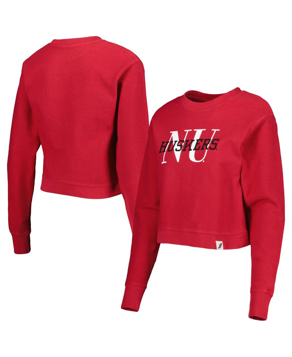 Women's League Collegiate Wear Scarlet Nebraska Huskers Classic Corded Timber Crop Pullover Sweatshirt - Scarlet