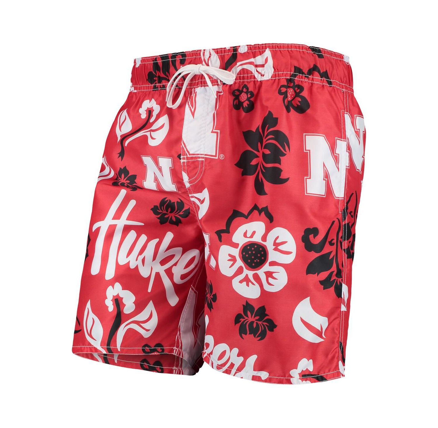 Men's Scarlet Nebraska Huskers Floral Volley Swim Trunks