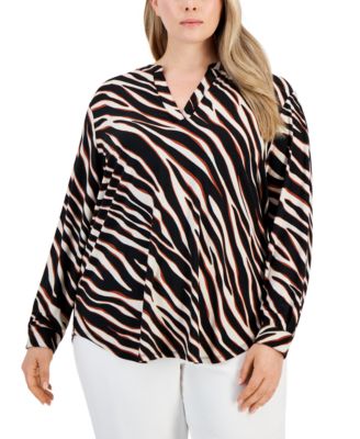 Anne Klein - Plus Size Zebra-Print Split-Neck Tunic