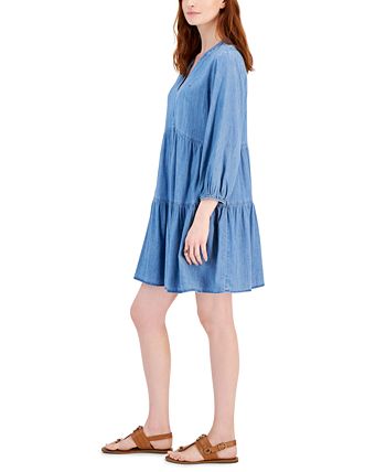 Tommy Hilfiger Women's V-Neck Long-Sleeve Tiered Dress - Macy's
