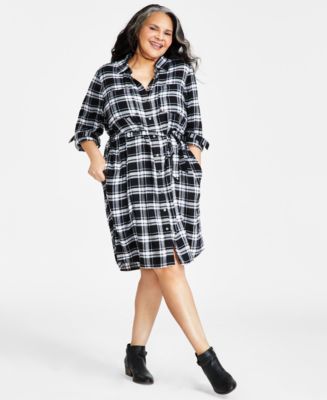 Style & Co Plus Size Plaid Long-Sleeve Shirtdress, Created for Macy's -  Macy's