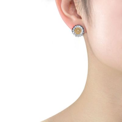 Sterling Silver Cubic Zirconia Two Tone Sunflower Earrings