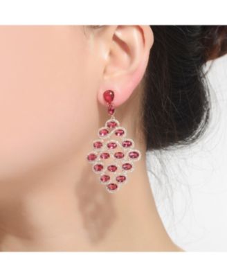 Rose Gold Plated Red Cubic Zirconia Drop Earrings
