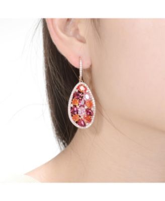 Sterling Silver Cubic Zirconia Cluster Teardrop Oval Shaped Earrings