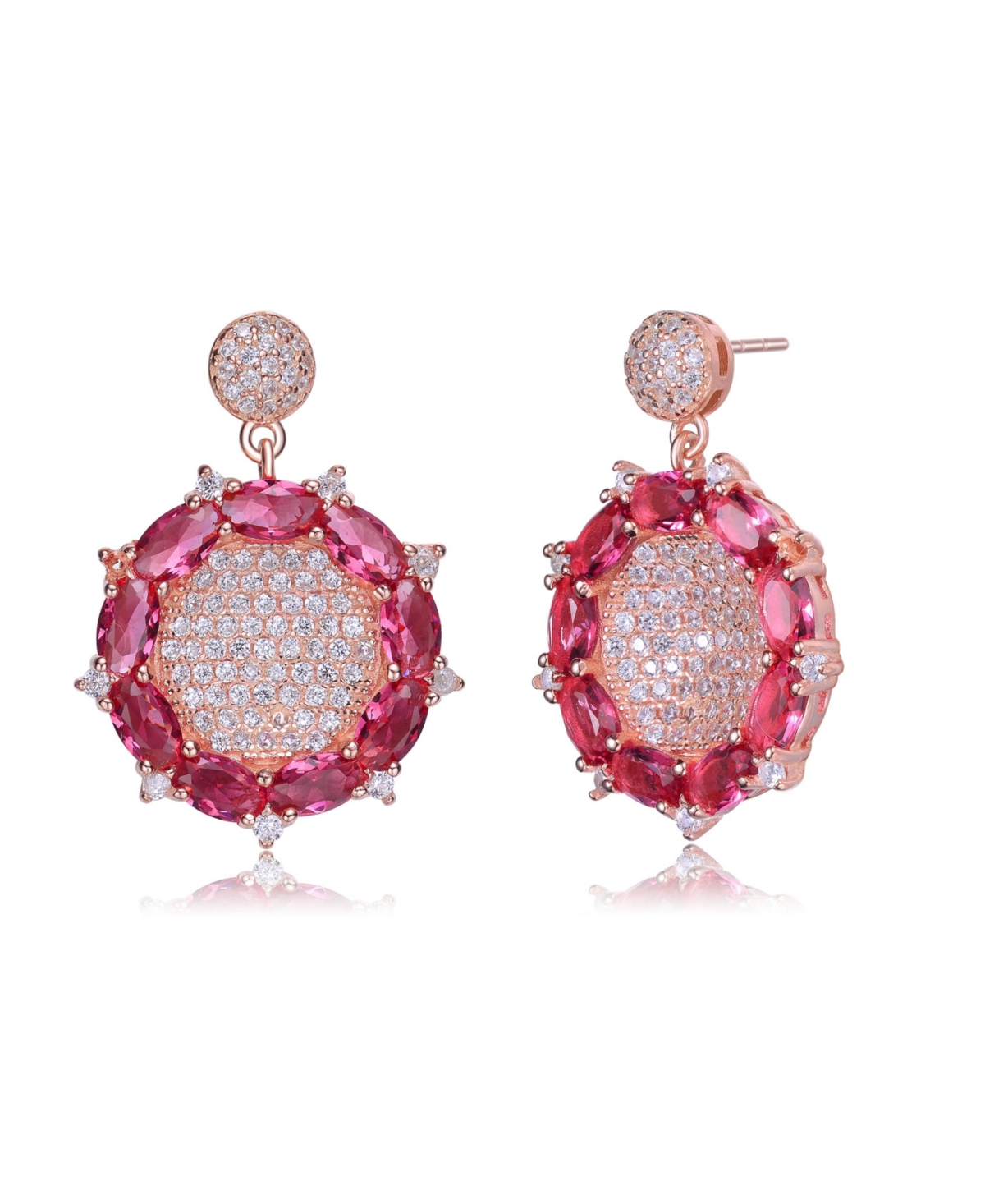 Genevive Sterling Silver with 18K Rose Gold Plated and Red Cubic Zirconia Accent Drop Earrings
