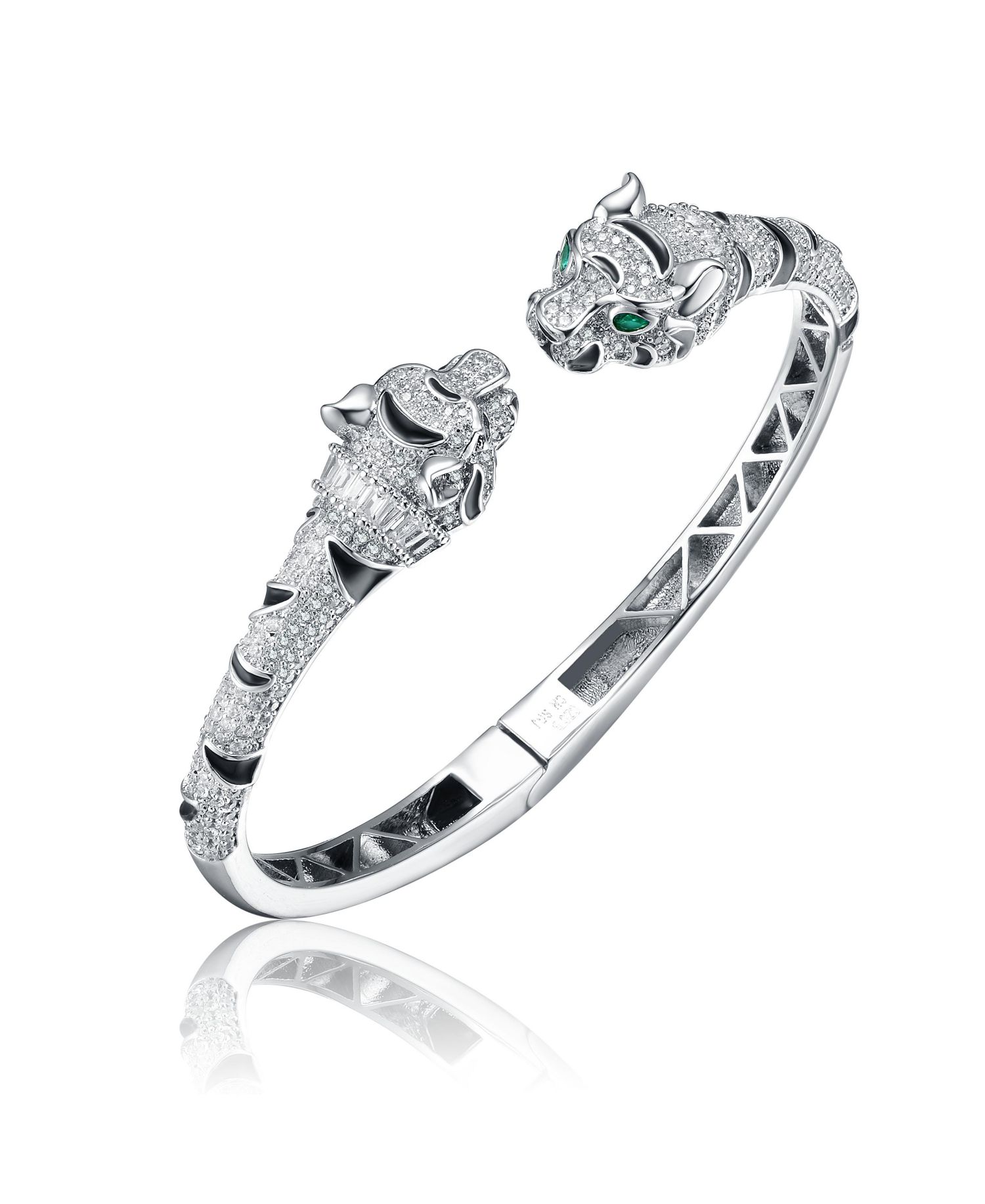 White Gold Plated Bendable Panther Bangle Bracelet