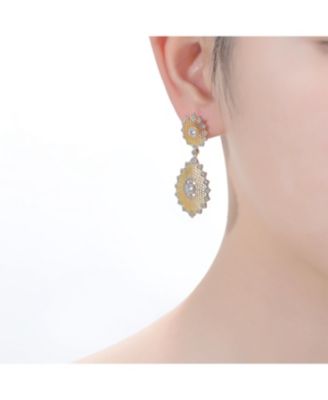 Women's White Gold Plated and 14K Gold Plated Cubic Zirconia Drop Earrings