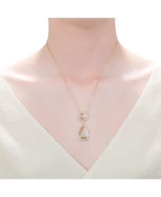White Gold and 14K Gold Plated Cubic Zirconia 2 Drop Pendant Necklace
