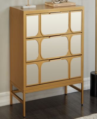 32" Wood 3 Drawer Cabinet with Mirrored Front