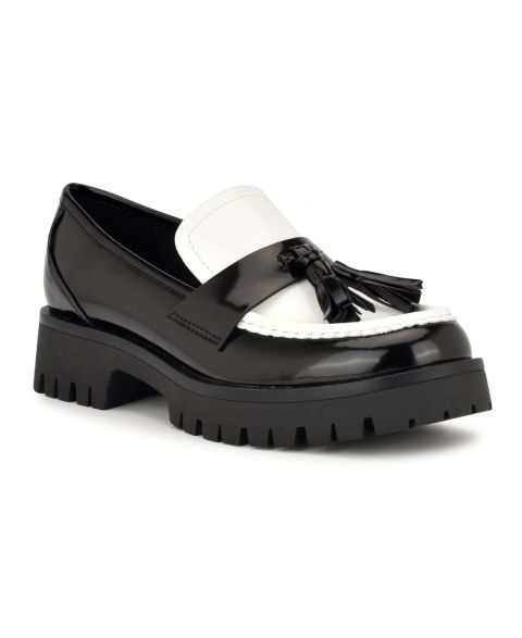 Женские туфли Nine West Garry Tassels Lug Sole, цвет: Чёрный / Белый лаковый