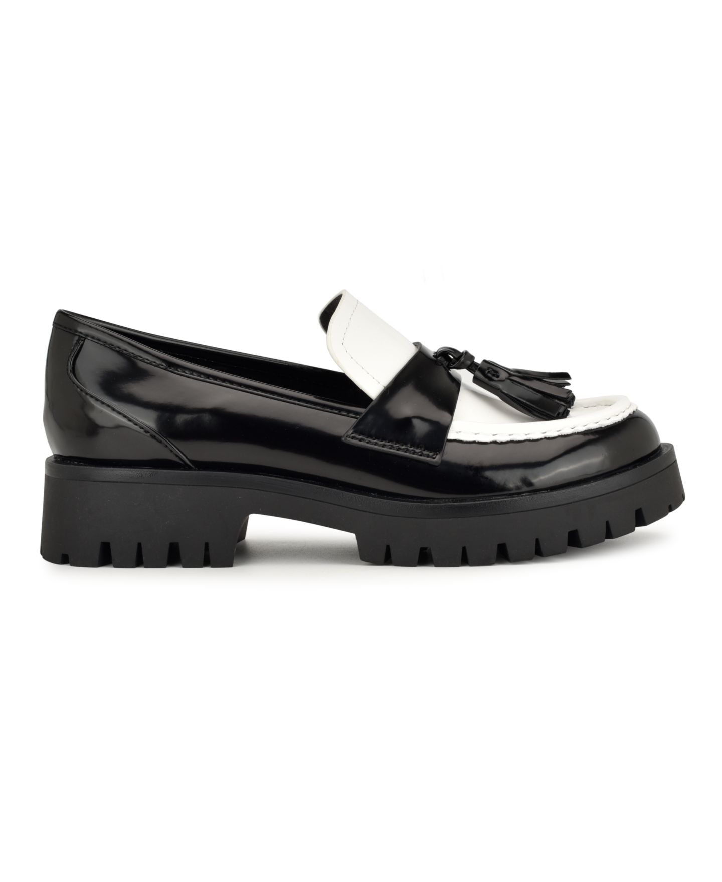 Женские туфли Nine West Garry Tassels Lug Sole, цвет: Чёрный / Белый лаковый — фото 2