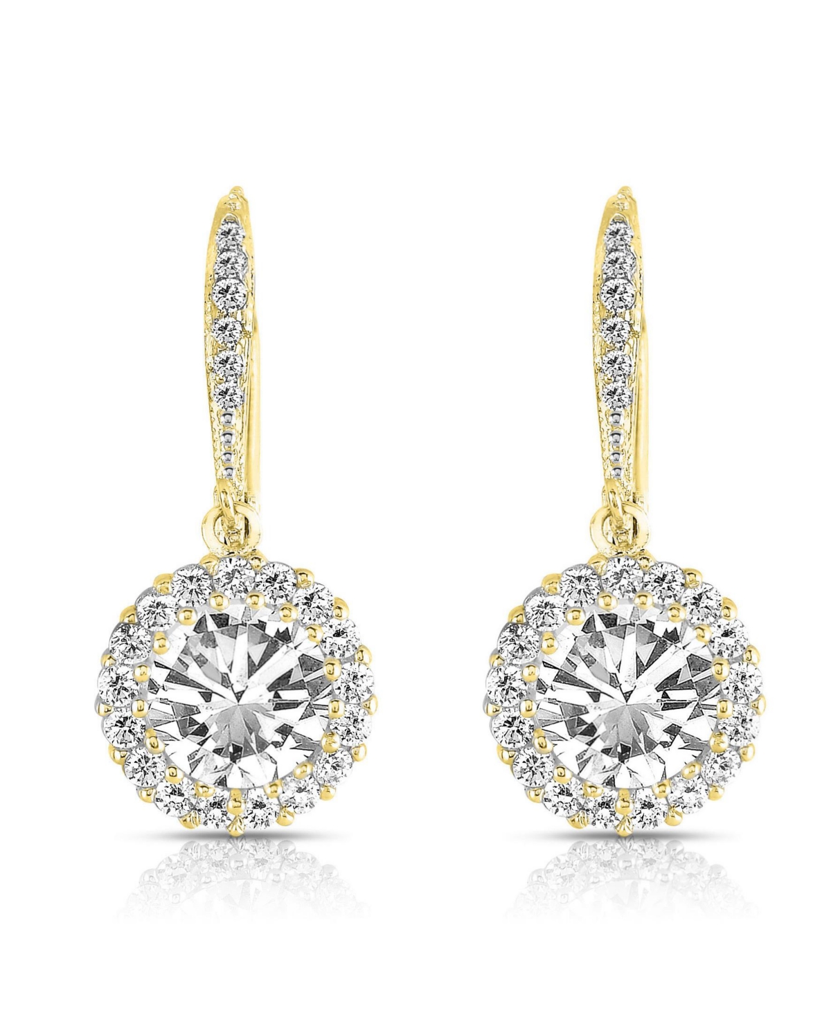 Sparkling Halo Circle Drop Earrings Sterling Silver with Cubic Zirconia