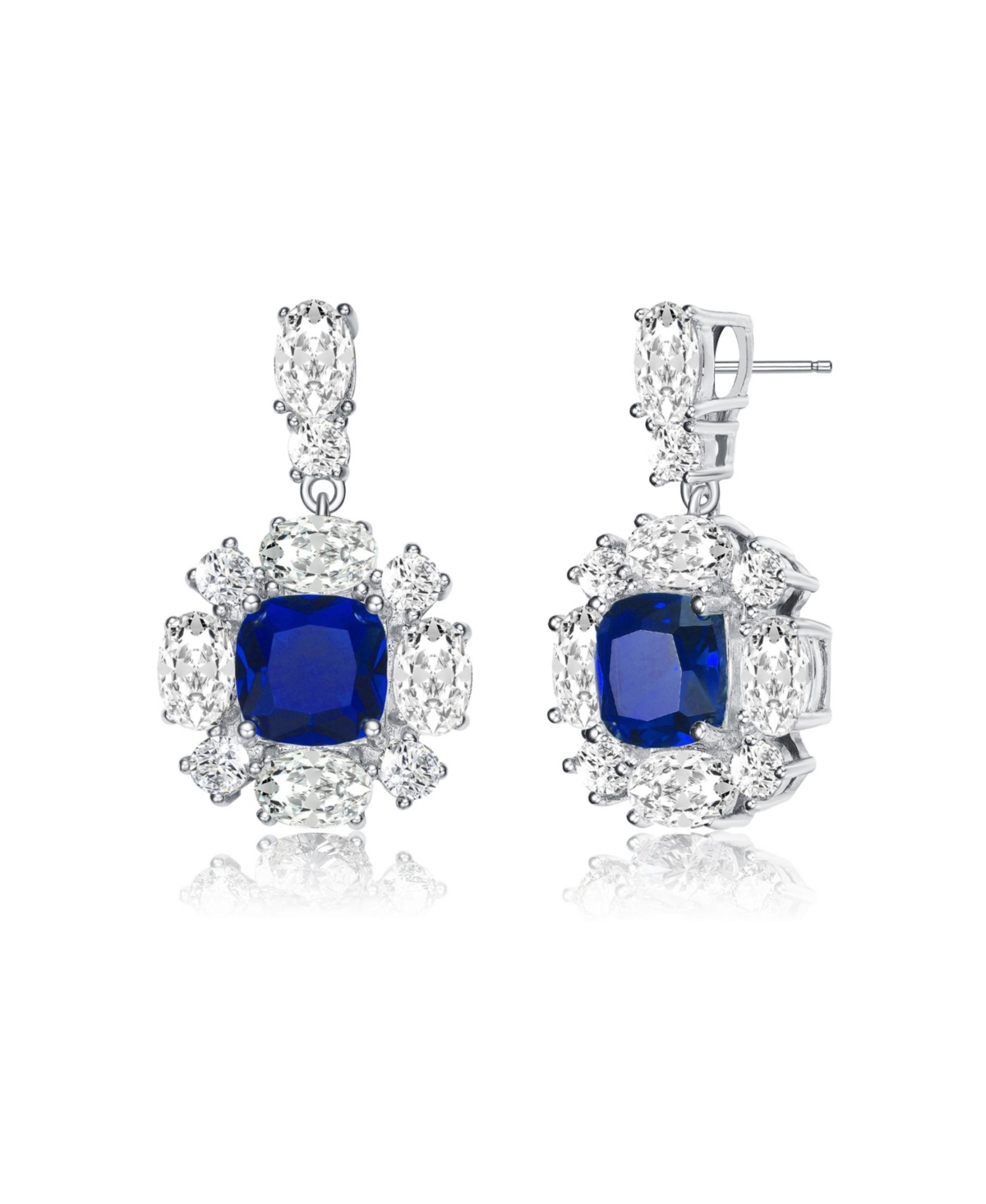 White Gold Plated Cubic Zirconia Accent Dangle Earrings - Blue