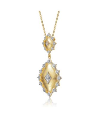 White Gold and 14K Gold Plated Cubic Zirconia Designed Pendant Necklace