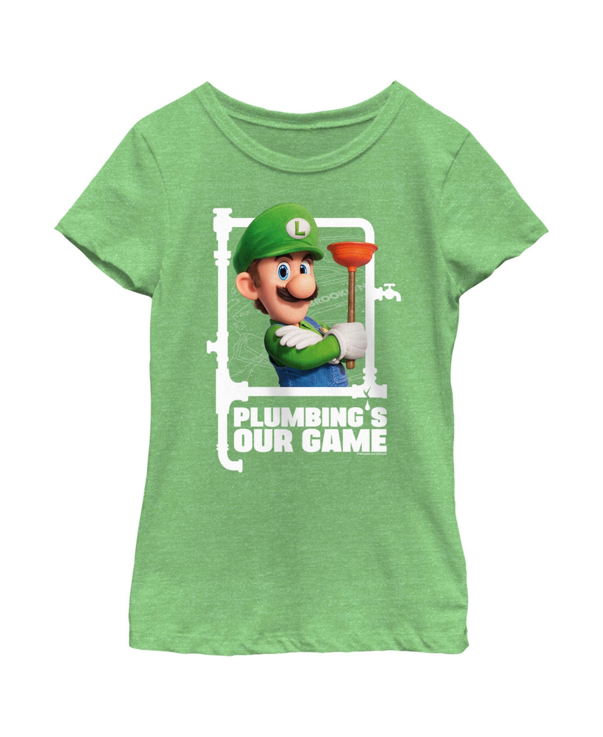 Nintendo Girl's The Super Mario Bros. Movie Luigi Plumbing's Our Game Child T-shirt In Green Apple