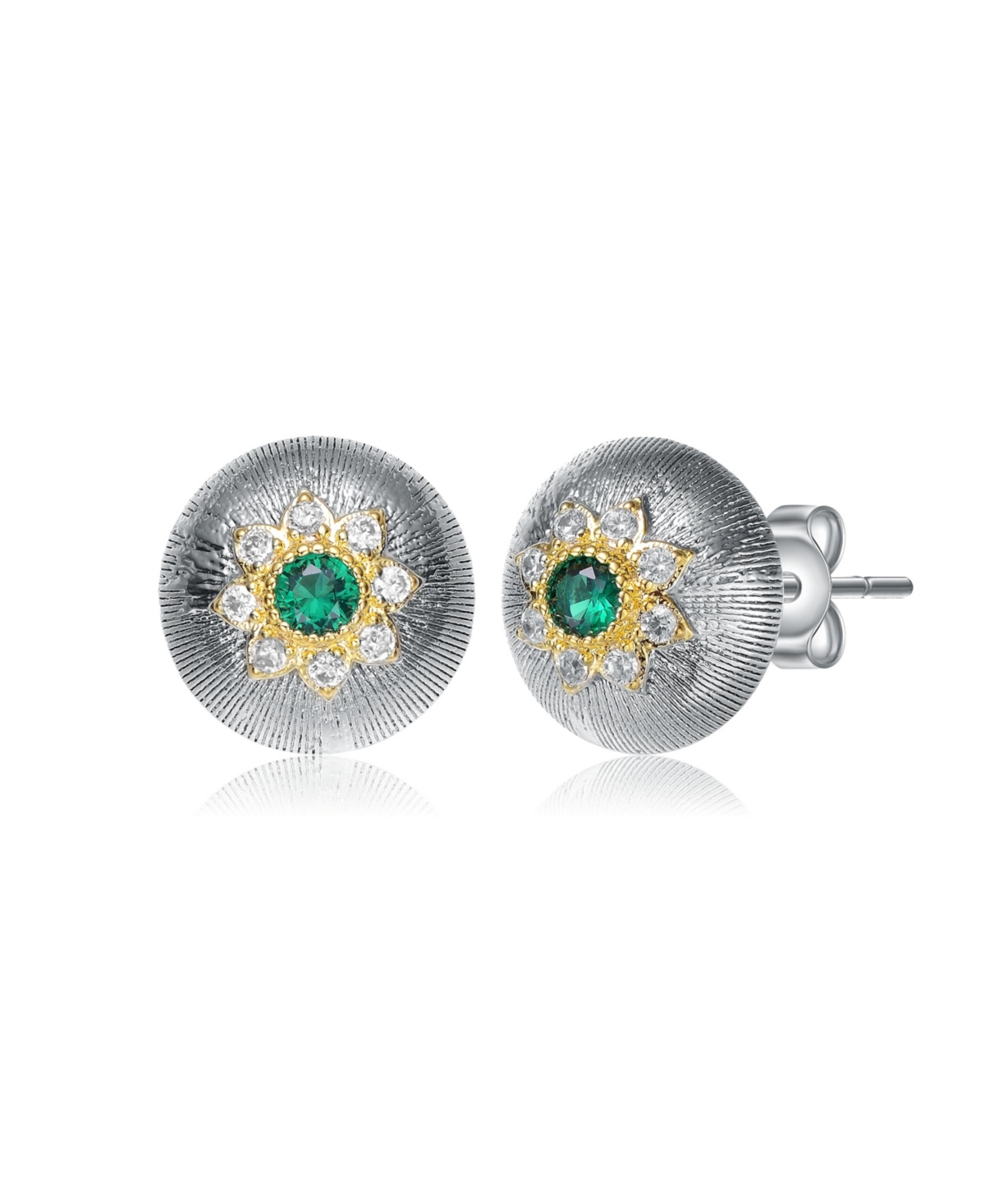 Rachel Glauber White Gold and 14K Gold Plated Colored Stud Cubic Zirconia Earrings