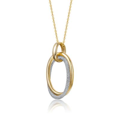 14k Gold Plated Sterling Silver with 34mm Statement Drop Cubic Zirconia Double Entwined Oval Eternity Circle Pendant Necklace
