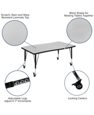 Mobile 28"Wx47.5"L Wave Flexible Collaborative Kids Adjustable Activity Table