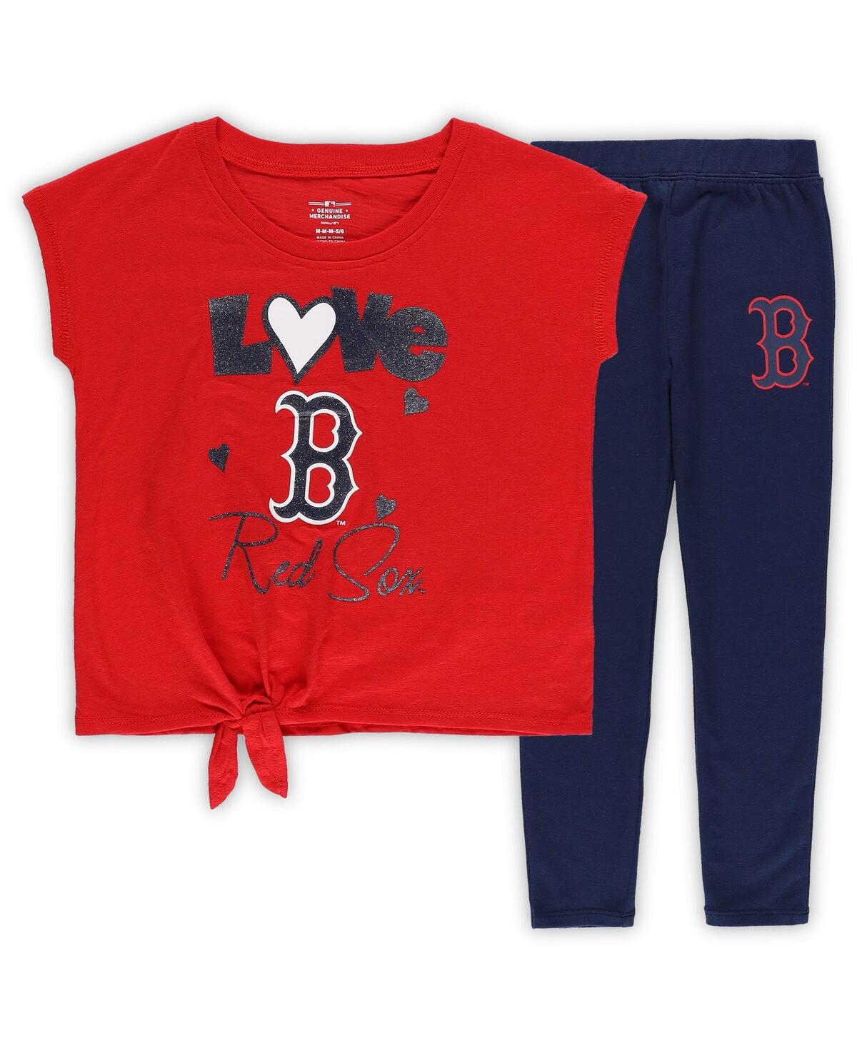 Outerstuff Babies' Little Girls Navy, Red Boston Red Sox Forever Love Tri-blend T-shirt And Leggings Set In Navy,red