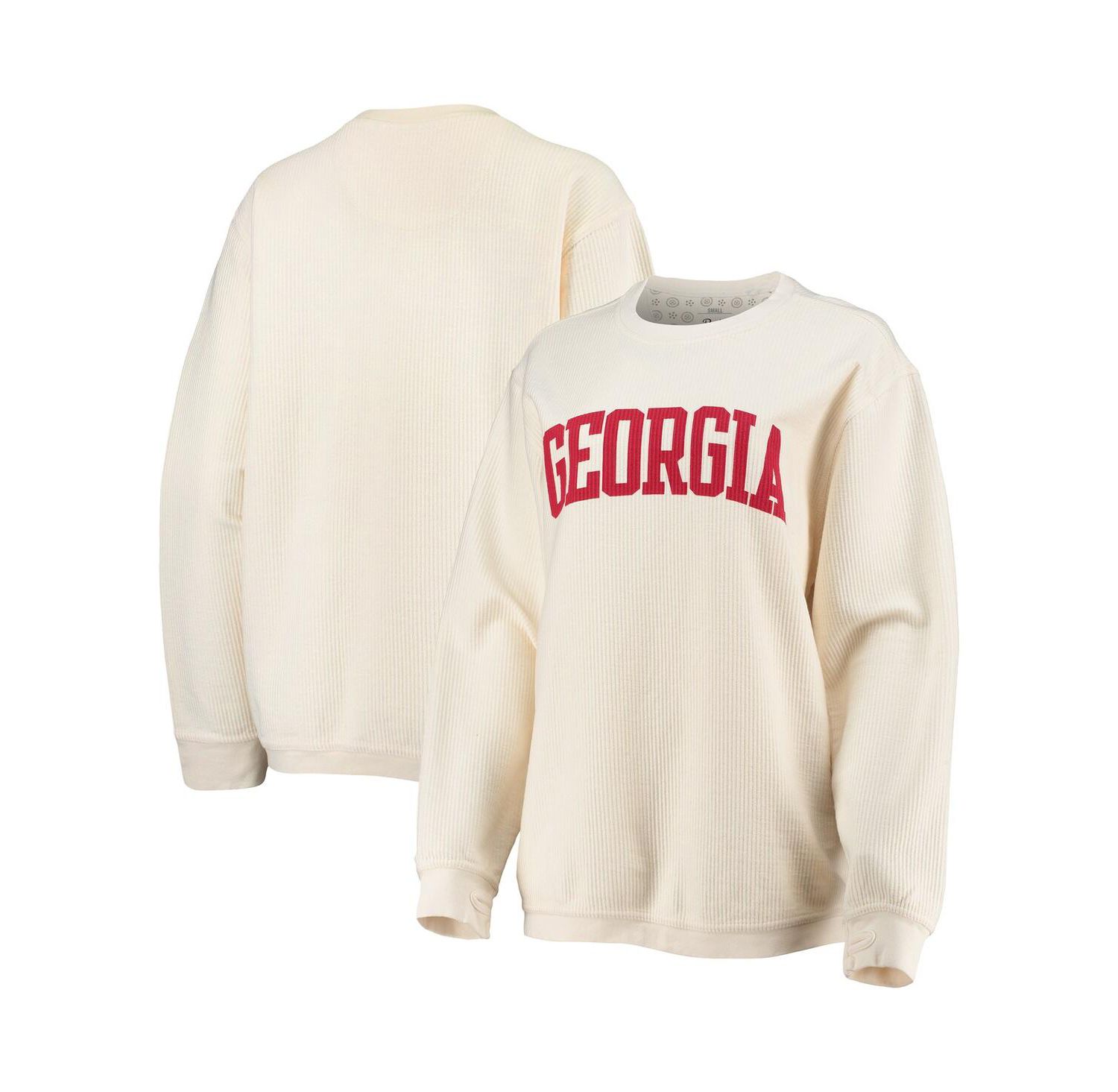Women's White Georgia Bulldogs Comfy Cord Vintage-Like Wash Basic Arch Pullover Sweatshirt