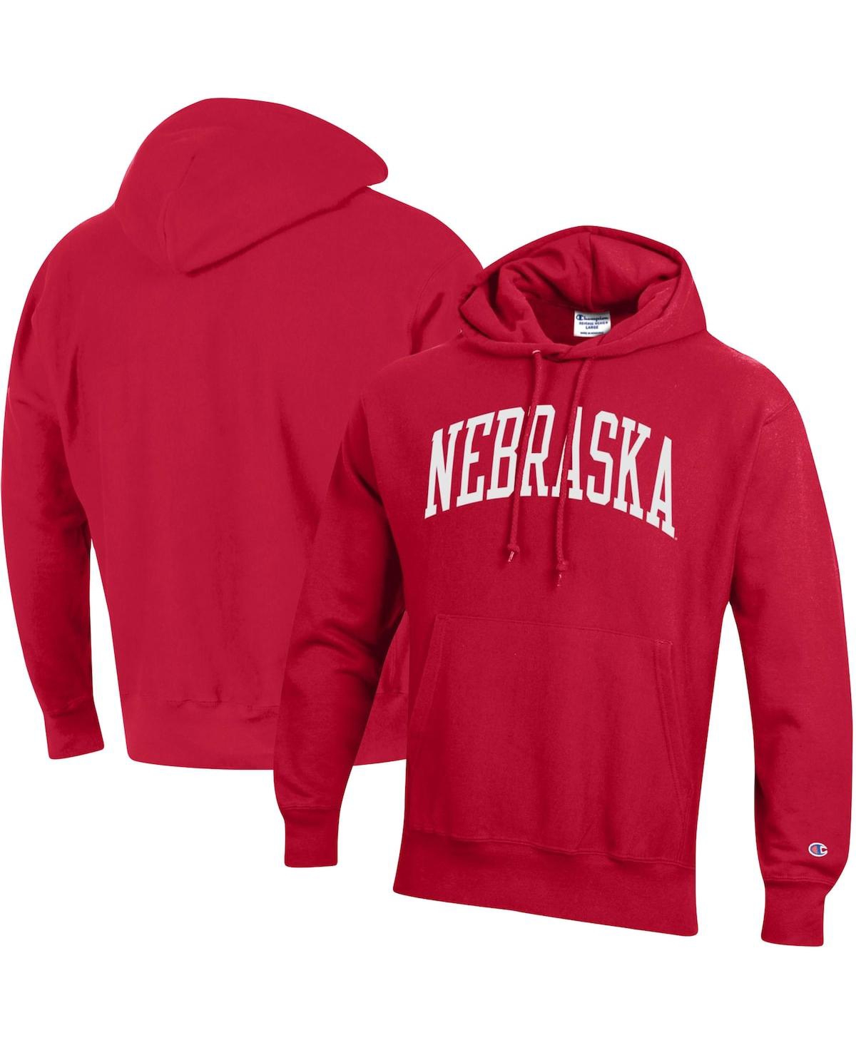Men's ChampionNebraska Huskers Team Arch Reverse Weave Pullover Hoodie - Scarlet