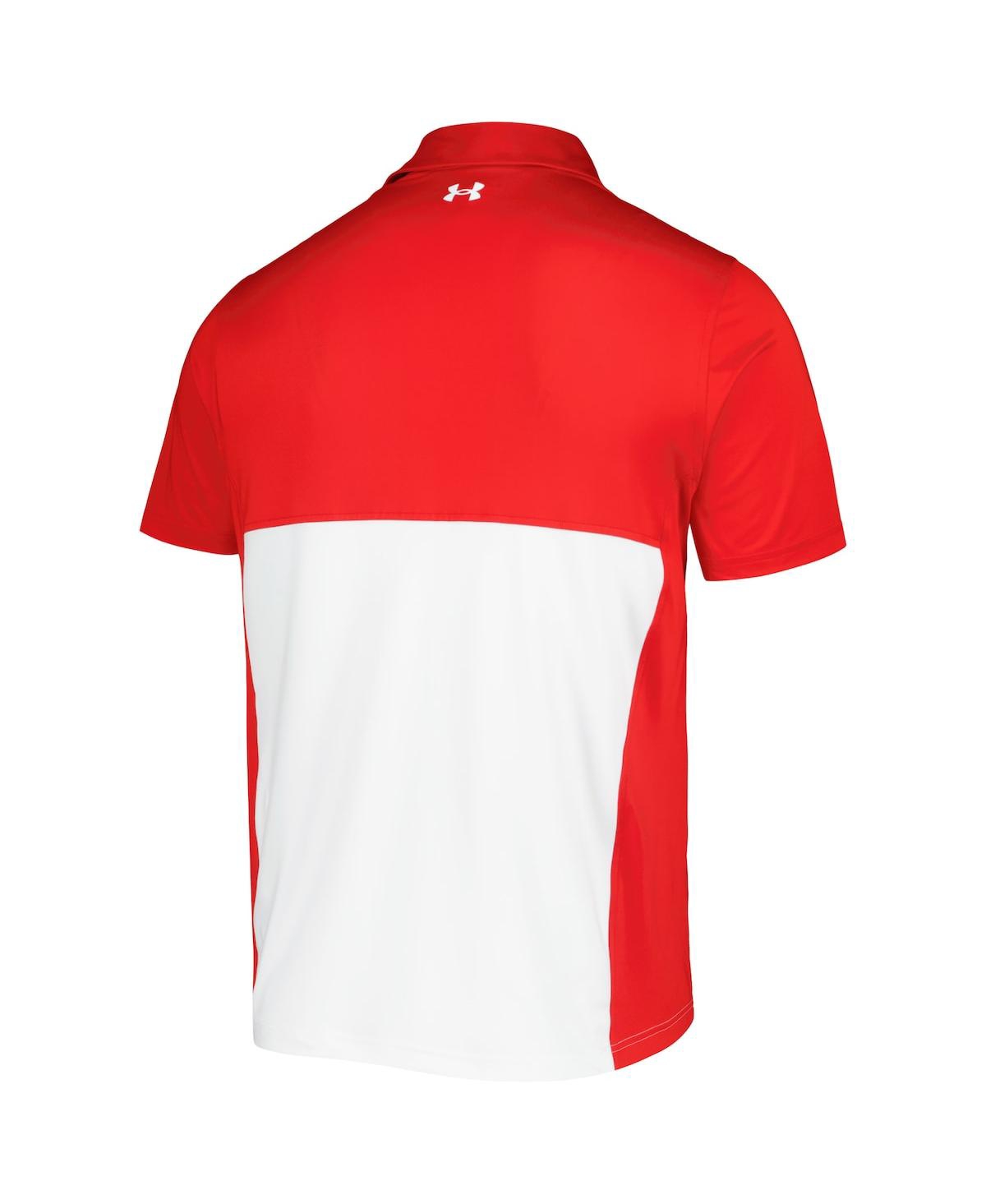 Shop Under Armour Men's  Red, White Maryland Terrapins Green Blocked Polo Shirt Performance Polo Shirt In Red,white