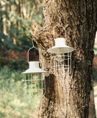9.75" H Metal Wire Solar Powered Outdoor Hanging Lantern, Set of 2