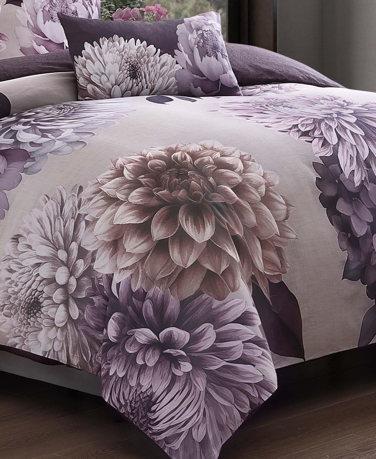 Bebejan Dahlia Bedding 100% Cotton Sateen 5 Piece King Size Reversible Comforter Set