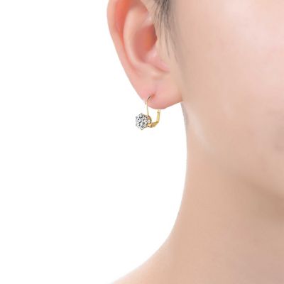 White Cubic Zirconia Solitaire Classic Leverback Earrings