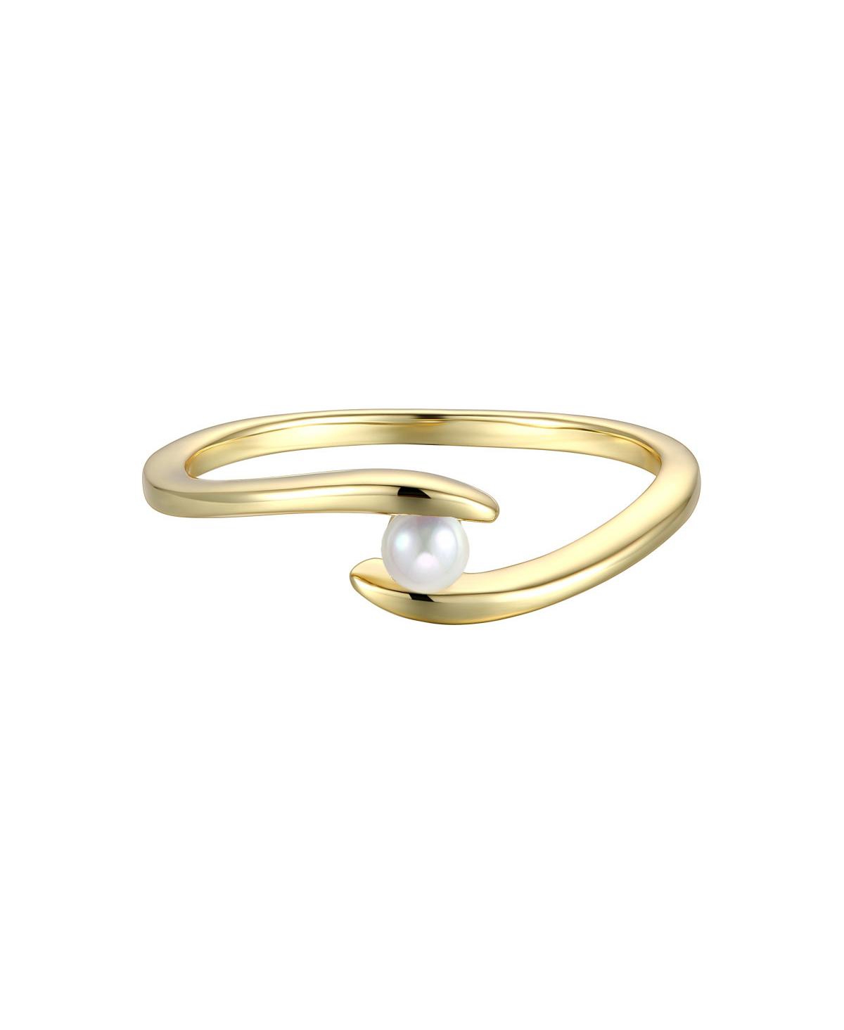 Genevive Gv Sterling Silver 14kPlated With White Freshwater Pearl Ocean Wave Stacking Ring - Gold
