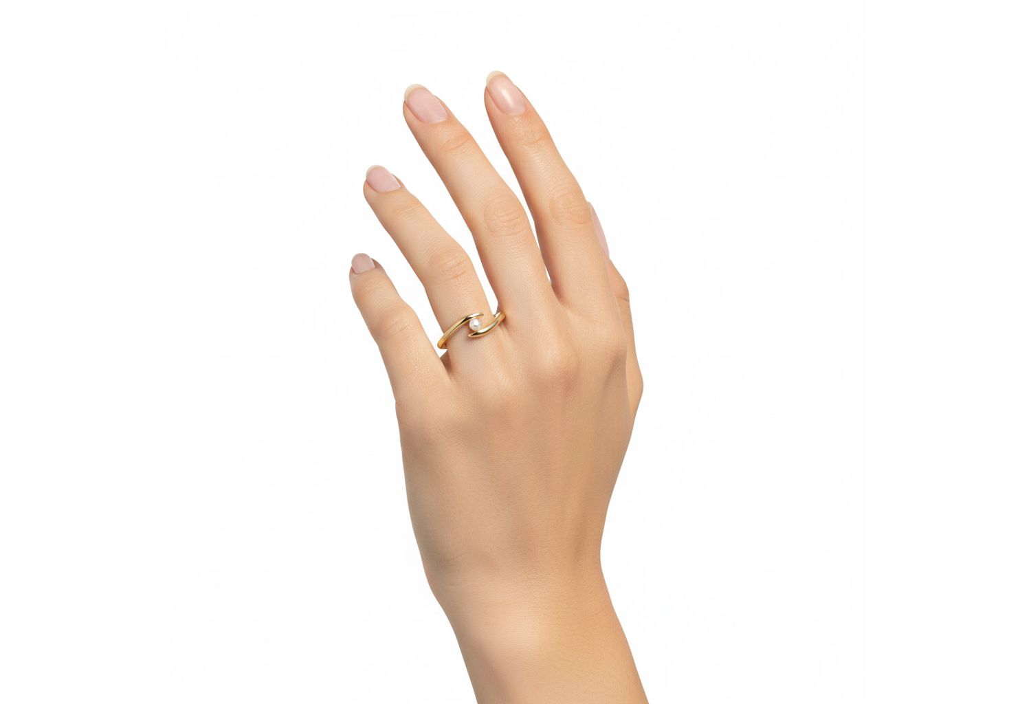 Minimalist 14K Gold Plated Dainty Pearl Elegant Slim Band Ring