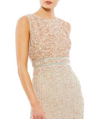 Women's Sequined High Neck Sleeveless Column Gown