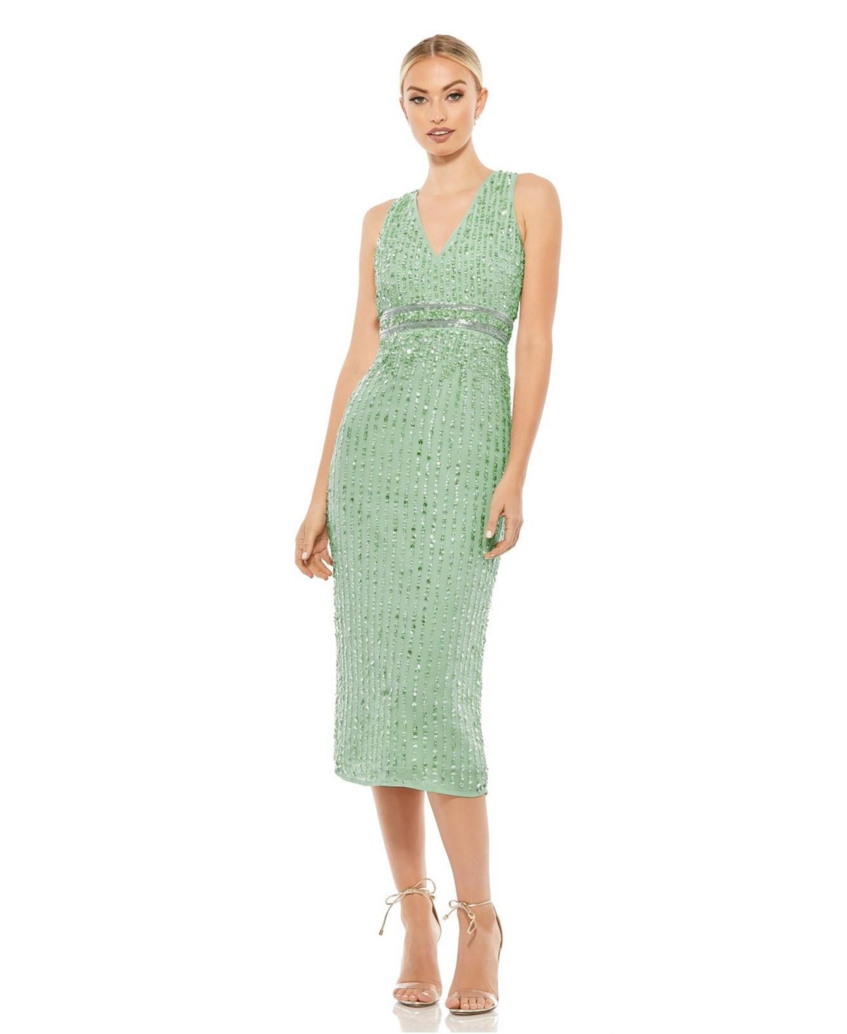 Women's Sequined Sleeveless V-Neck Midi Sheath Dress