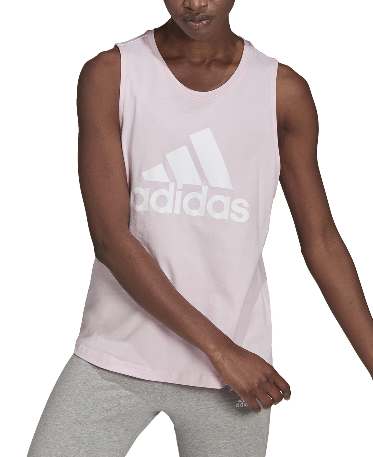 Shop Adidas Originals Women's Cotton Essentials Big-logo Tank Top In Clear Pink,white